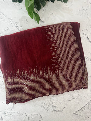 Soft Velvet Organza saree with embroidery borders - MOS4377 Maroon