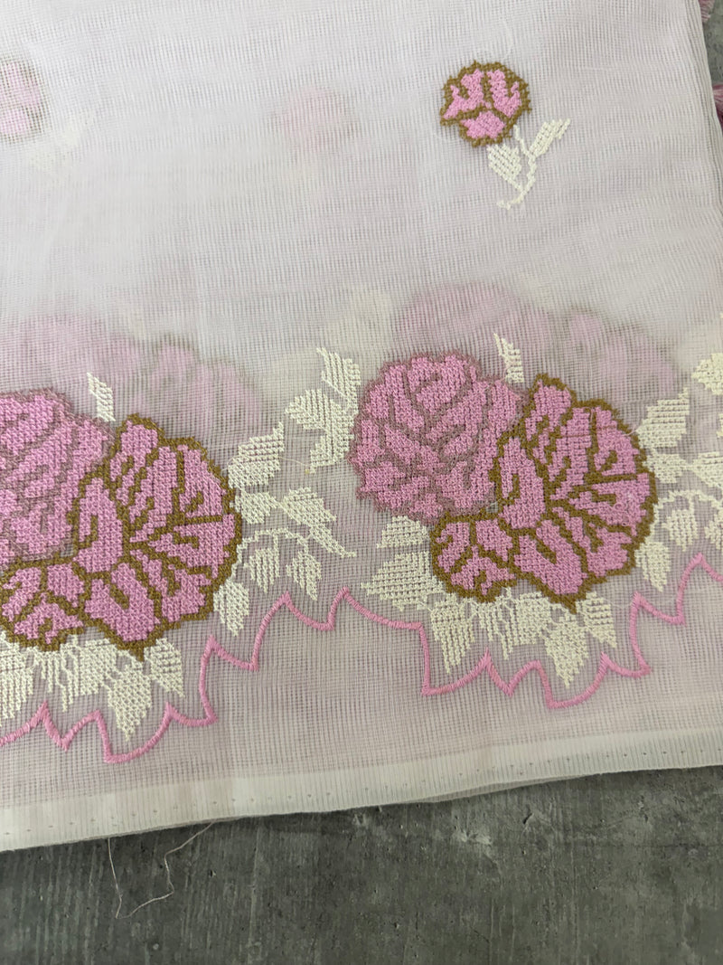 Supernet saree with cross stitch embroidery MSH116- Lavender