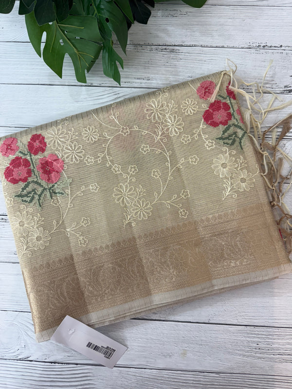 Tissue Silk embriodery saree MS49892
