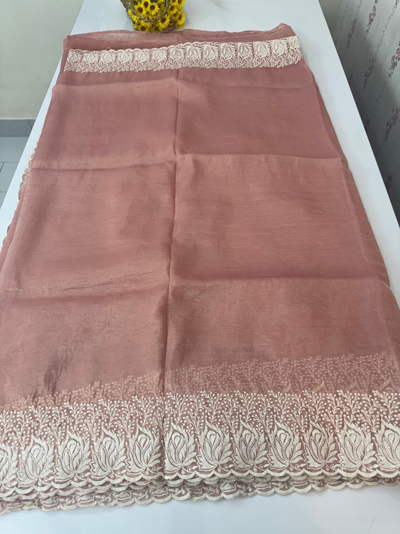 Crush Organza embroidery saree MS9739 Peach