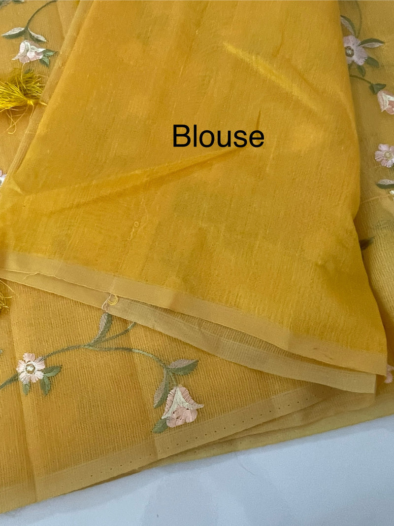 Kota Supernet embriodery saree SHSNYNM- Yellow