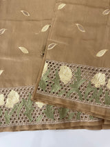 Cutwork Raw silk saree MSH228(2) Chiku