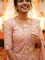 Soft Organza saree with thread work and tissue applique borders - MCW605 PastelPeachPink