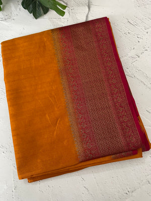 Soft silk sarees with contrast pallu & blouse MJL890 Yellow to Pink