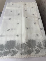 Tissue mix soft silk saree with applique work MTSS5432 White to Grey