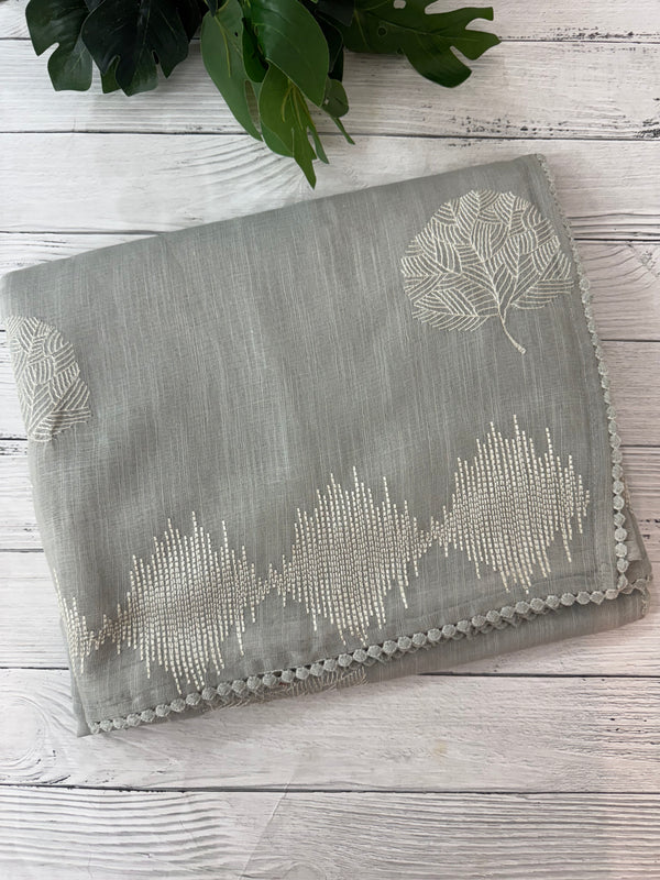 Semi linen saree with embroidery- MS15087 PastelGrey