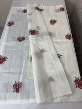 Supernet saree with cross stitch embroidery MCJ874 white & Red