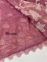 Crush Organza Applique work saree MS14987- OnionPink