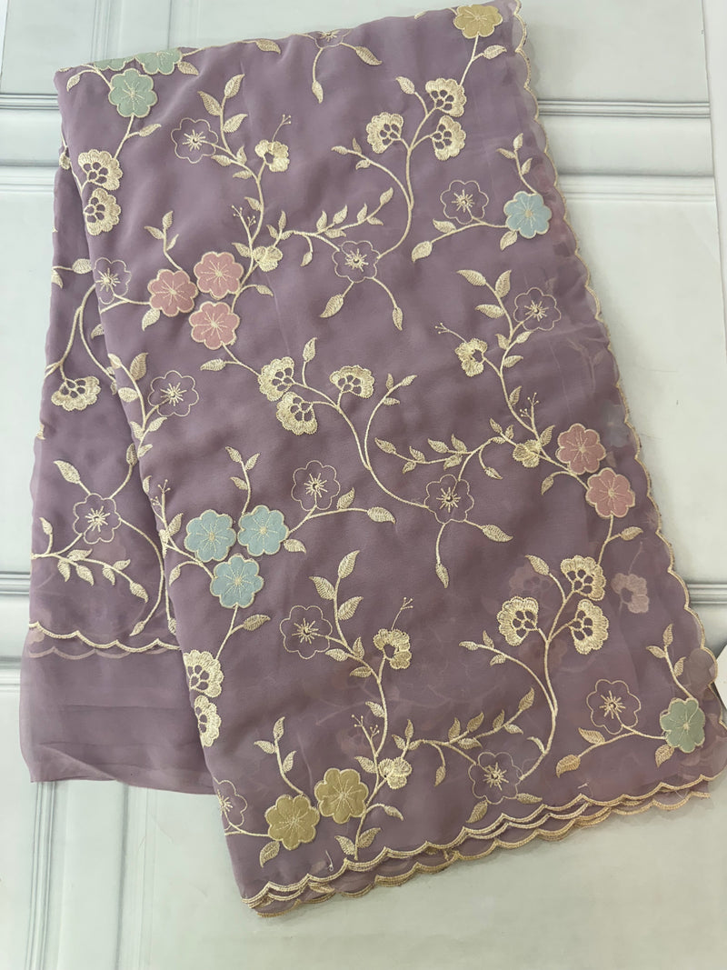 Pure Georgette saree with embriodery and applique work MS15567 Mauve