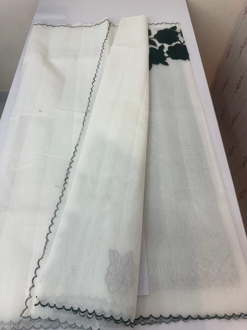 NetKota Applique work saree  MSH138- BottleGreen