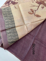 Pure printed tussar silk saree with blouse- MTSB7