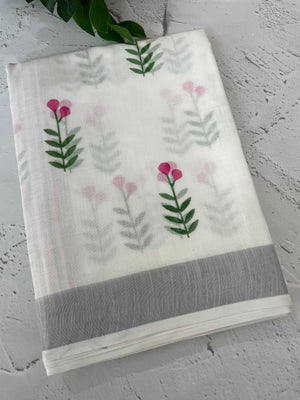 Semi linen saree with digital prints  MLS8766 - Pink Blossom