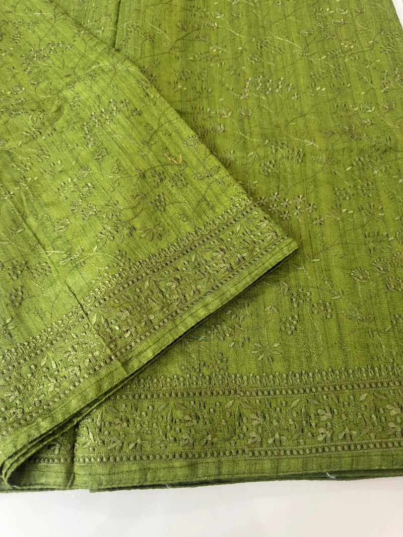 Blended tussar saree with thread work MTS9078- Vintage Jade Green