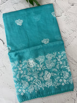 Soft kota checks saree with embroidery - MS7676 SeaBlue