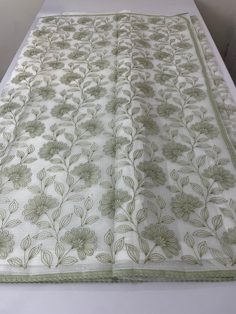 Kota cotton embriodery saree MS1490 - White & Green