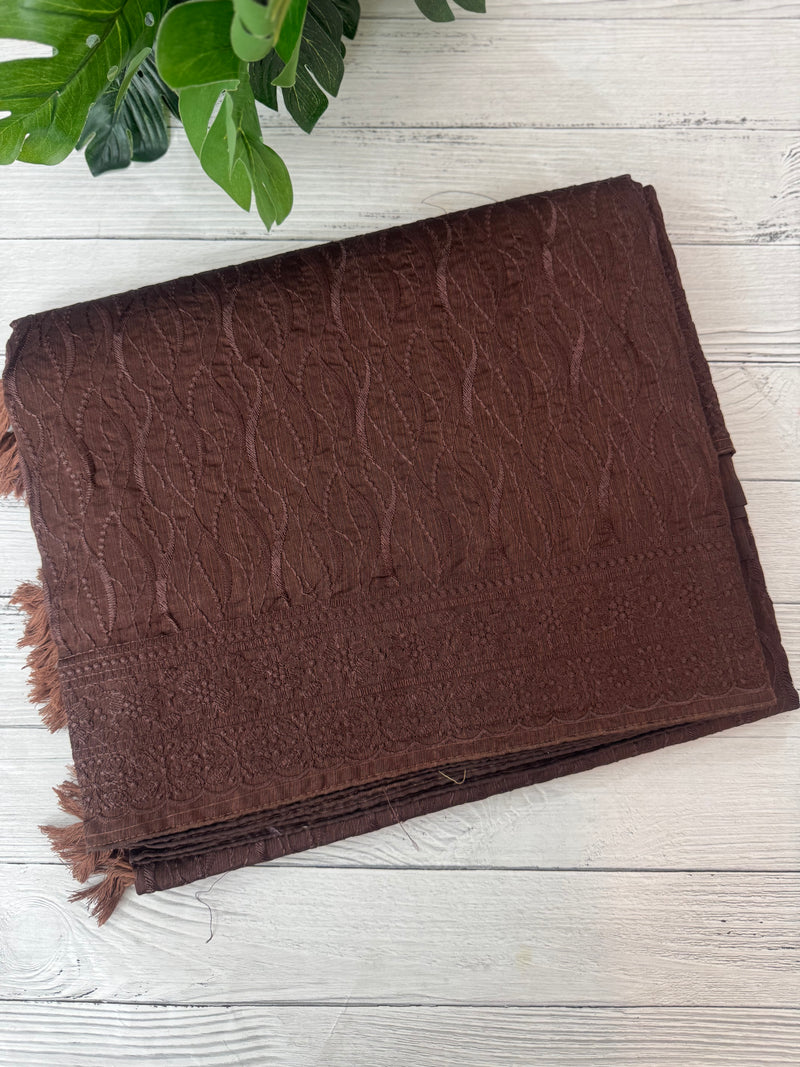 Blended tussar saree with thread work MTS9078 - DarkBrown