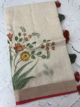 Tissue linen saree with blouse MS14462 (1)