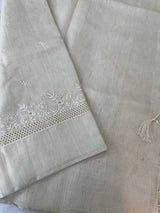 Blended tussar saree with embriodery and cutwork- MS8666 (7) Pearl Cream