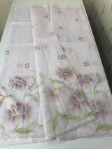 Supernet saree with embroidery and handpainting MSH104- PastelLavender