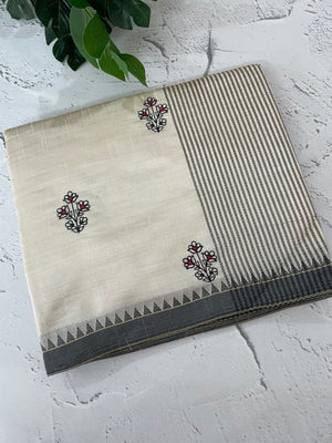 Blended tussar silk saree with embroidery- MSH490