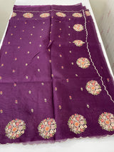 Kota checks saree with embroidery MS7645 Wine