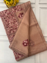 Handworked Tissue silk saree with French Knots FBLK162 DuskyPeach