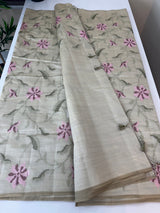 Soft semi tussar silk saree with cross stitch embroidery-MSCS638