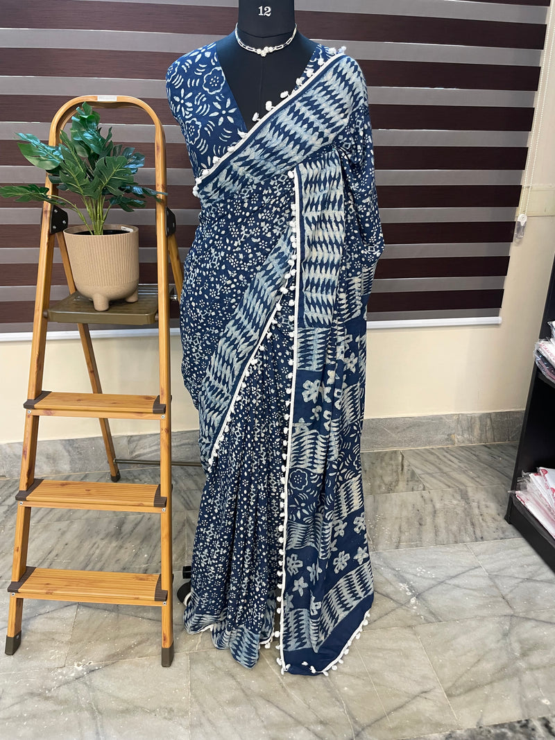 Indigo pure cotton saree SBHB8