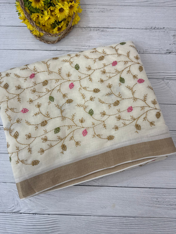 Soft cotton slub saree with embroidery MS2302