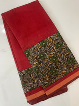 Soft semi Chanderi saree with zari border MS9871 Maroon & Black