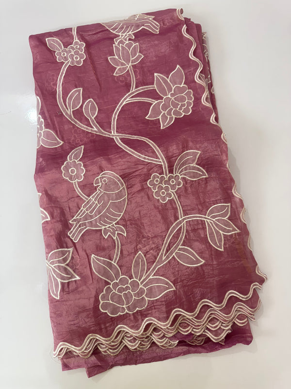 Crush Organza Applique work saree MS14987- OnionPink