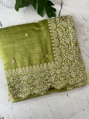 Soft crush Organza saree with embroidery and pearl work MS14790