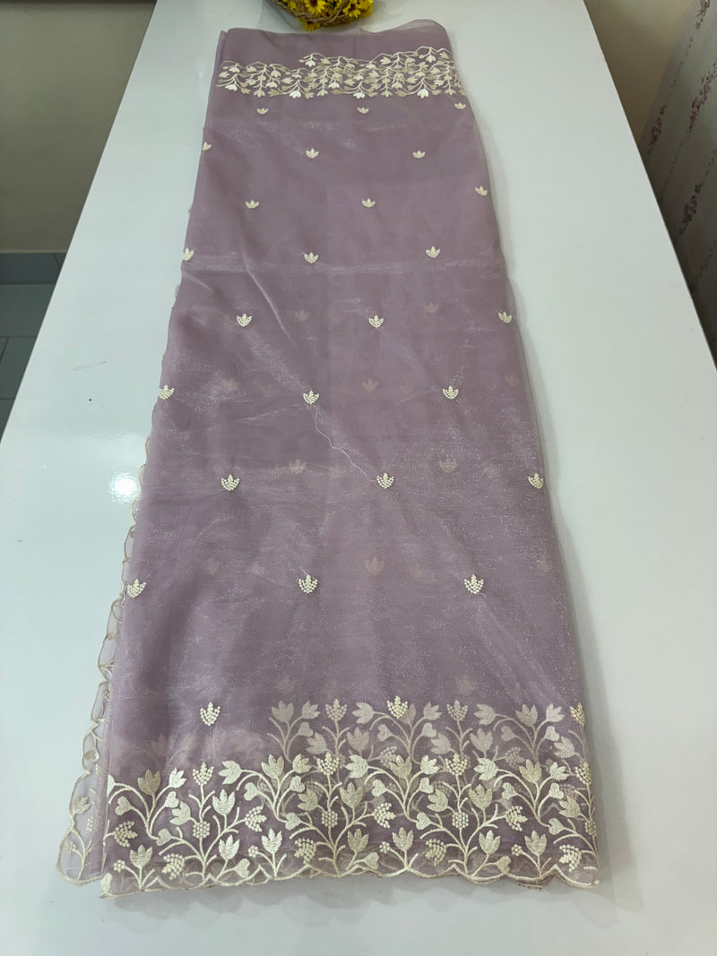 Glassy tissue organza saree with embroidery FKSF88- DuskyMauve