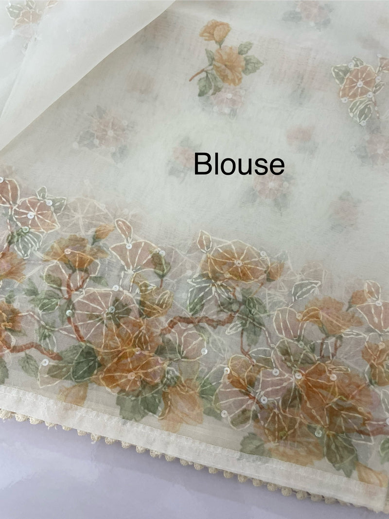 Organza saree with prints & hand embriodery work MS15333