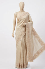 Cutwork blended tussar saree   - Cream MS5222 (2)