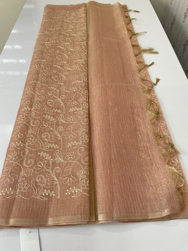 Tissue Silk embriodery saree MS49888