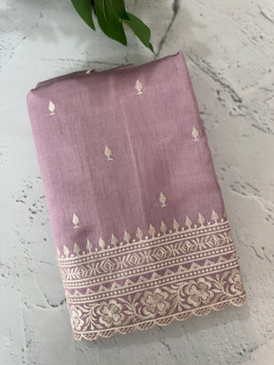 Tussar finish soft silk saree with white thread embroidery MTS567 Pastel Onion