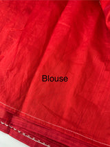 Blended tussar saree with embriodery - MS14401 DeepRed and White