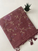 Matka tussar saree with cross stitch embroidery MCTE216 Faded Wine