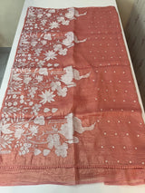 Crush Organza Applique work saree MS14997- Peach