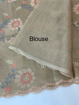 Tissue Silk cross stitch embriodery saree MS49892