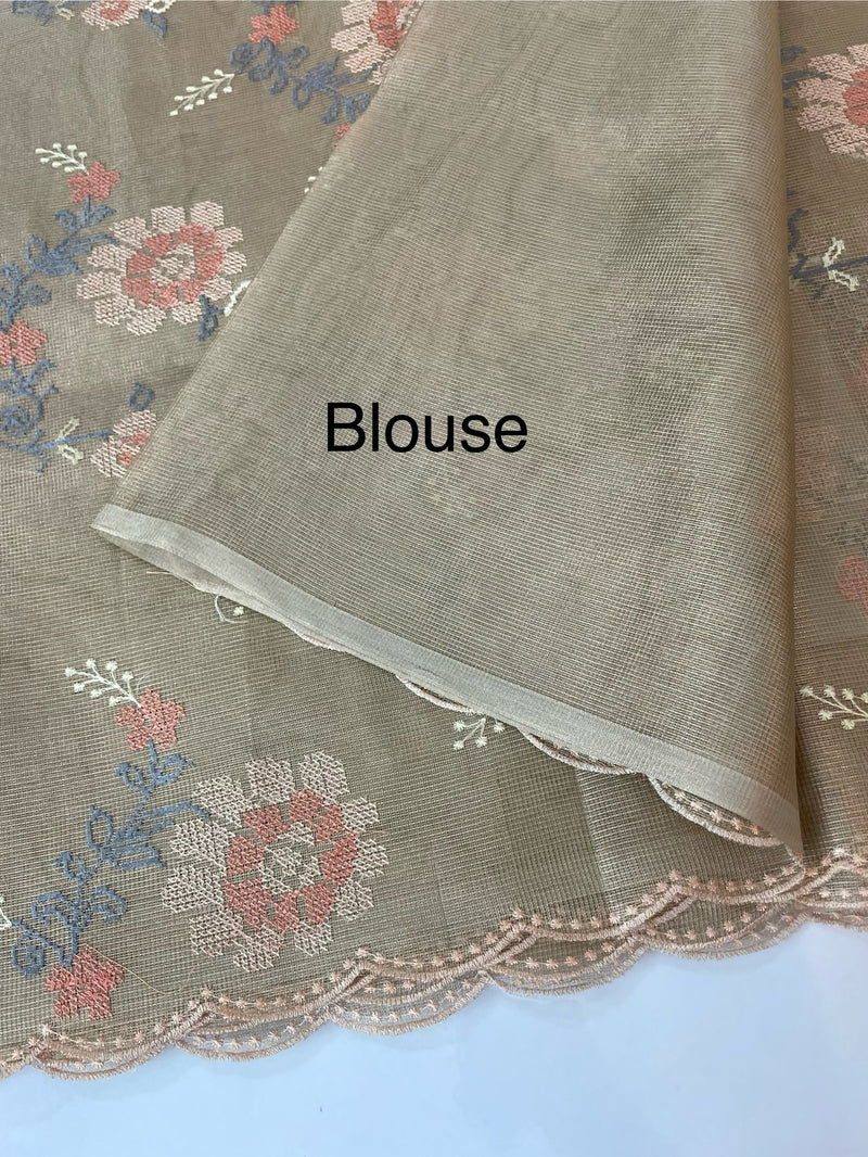 Tissue Silk cross stitch embriodery saree MS49892