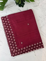 Blended tussar saree with cutwork - MSHK679 Cranberry