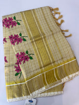Kerala tissue cotton checks saree - Flower prints