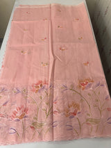 Supernet saree with embroidery and handpaintingwork MSH104- Pastel PeachPink