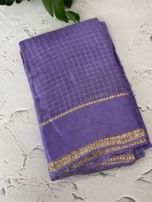 Crepe chiffon georgette saree with checks MS40097 LAVENDER