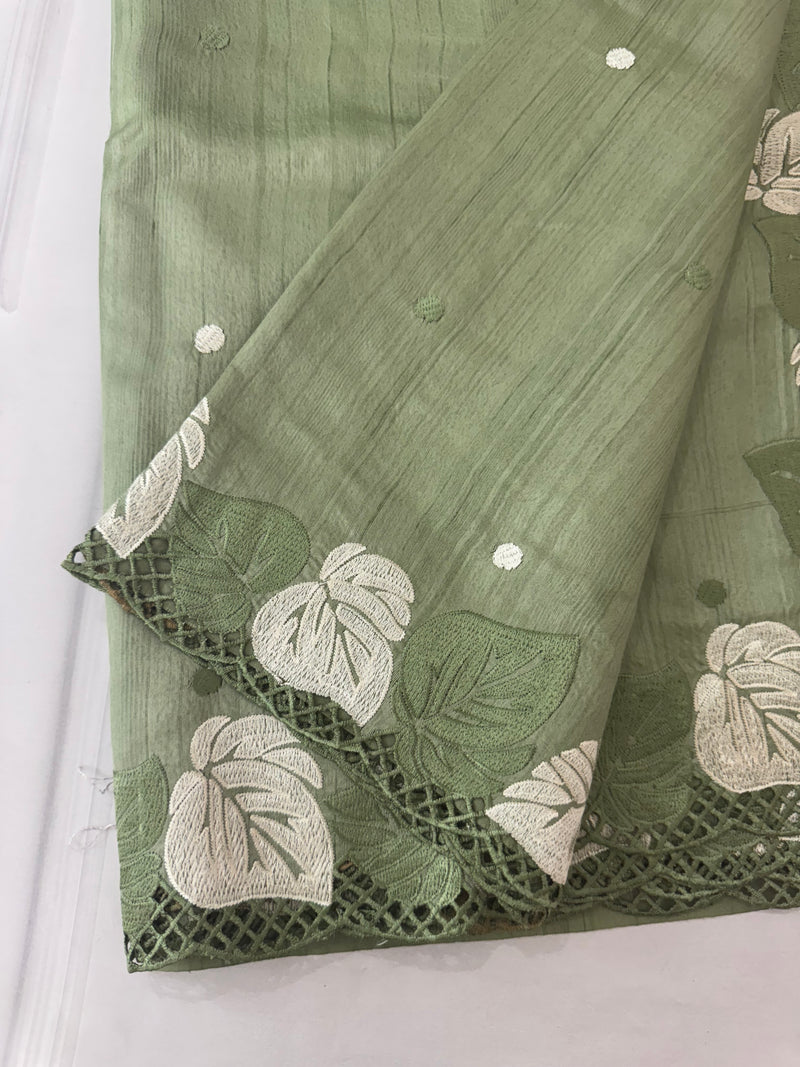 Embroidered Crepe blended tussar silk saree MS14473 DuskyGreen