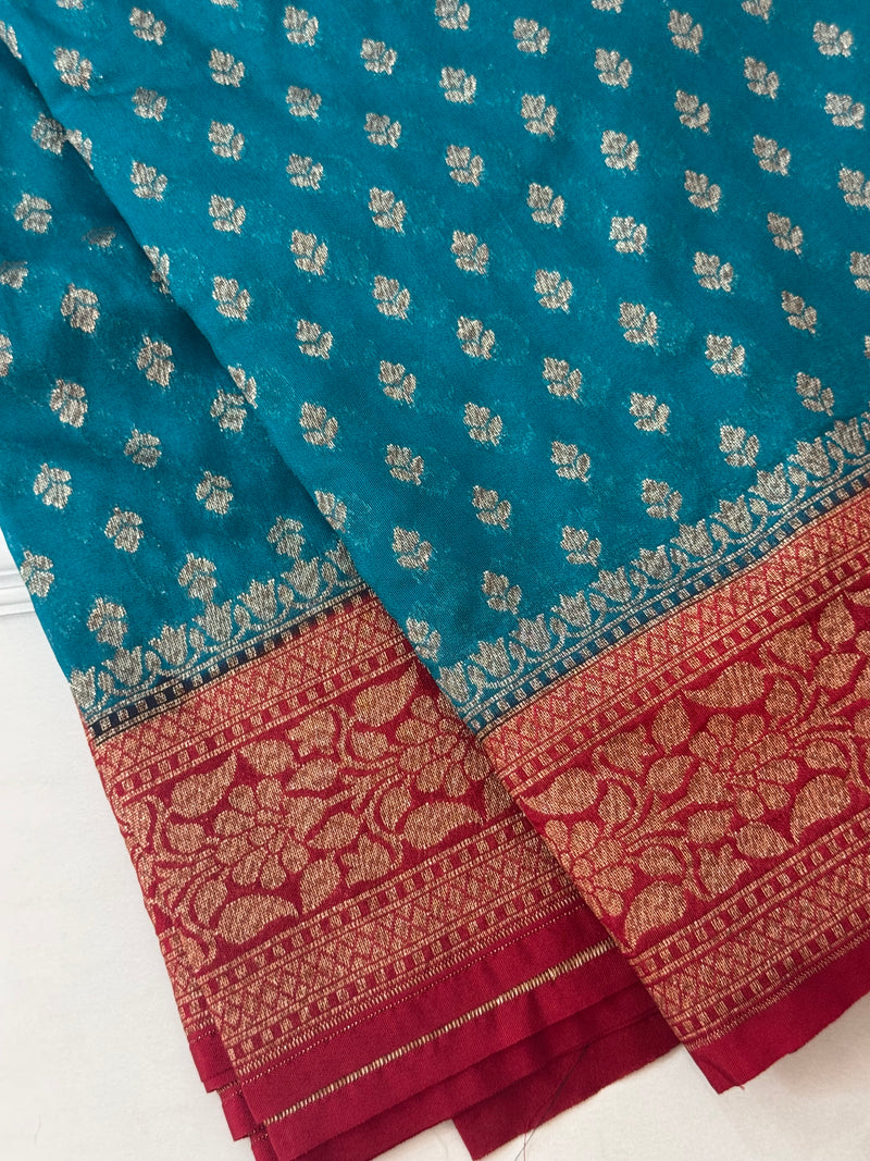 Banarasi viscose Georgette saree MKGS611- TealBlue to MaroonRed