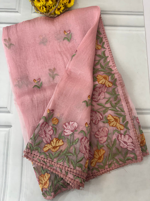 Tissue Organza saree MS14717 PeachPink