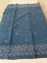 Embriodery Blended Matka Tussar silk saree MS6790 - MidnightBlue
